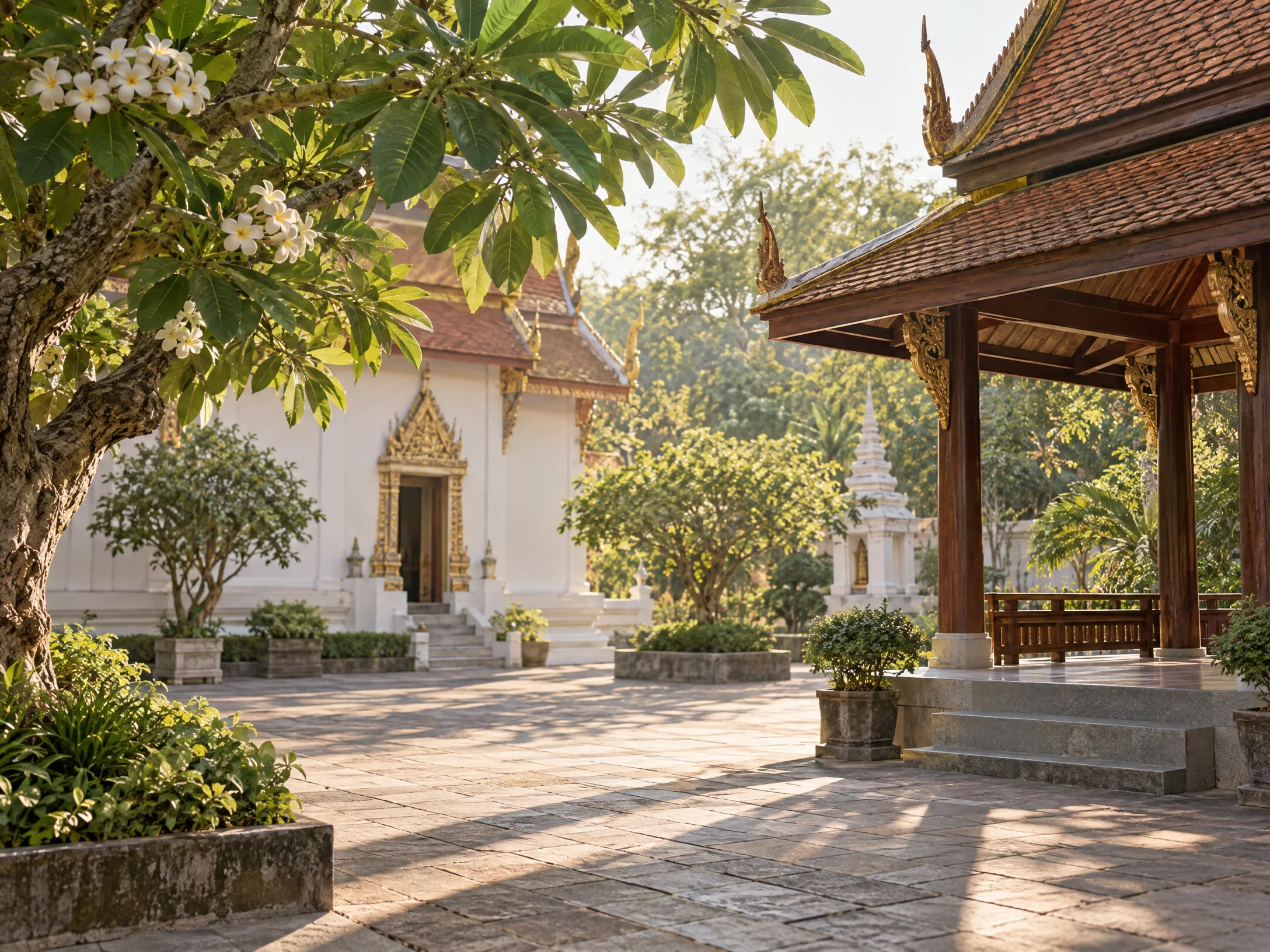 ลานวัดไทยเงียบสงบและศาลา