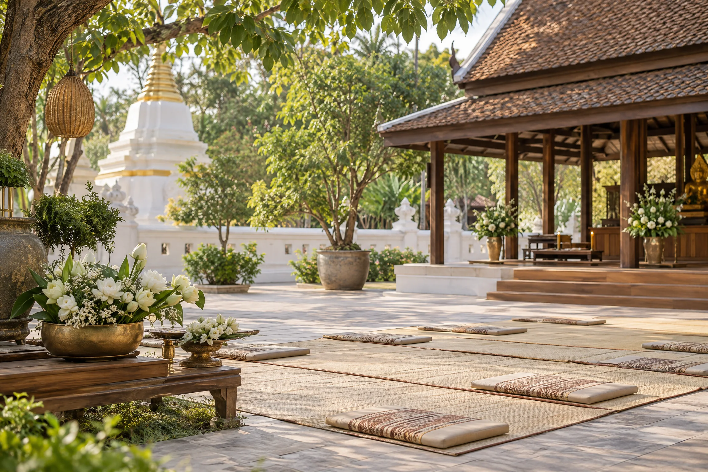 ลานวัดที่จัดเตรียมสำหรับการรวมตัวของชุมชน